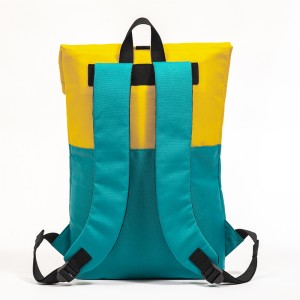 Yellow and blue color matching design backpack simple roll top backpack large capacity sports backpack daily bag