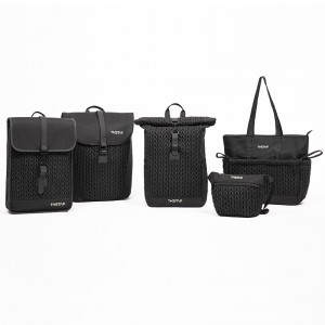 Black woven design roll-top backpack large-capacity business and leisure dual-use backpack tote bag shoulder bag handbag waist bag mobile phone bag series