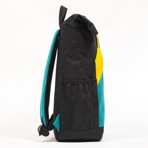 Yellow and blue color matching design backpack roll top backpack expandable sports backpack large capacity leisure backpack