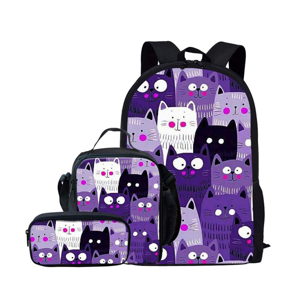 China Manufacturer for Kids School Bags With Trolley - Lightweight Laptop Backpack Cute Cartoon Animal Cat Printed School Bookbag Lunch Bag Pencil Case – Twinkling Star