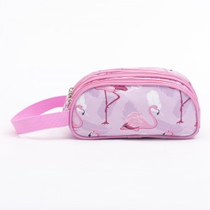Multi Compartments Pink Flamingo Pencil Case 3 Zippers Pencil Pouch Bag