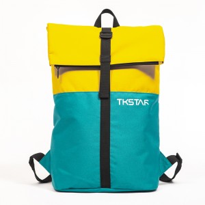 Yellow and blue color matching design backpack simple roll top backpack large capacity sports backpack daily bag