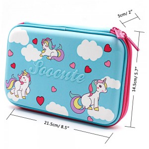Cute Unicorn Blue Pencil Case School Girls Toddler Hardtop Pencil Pouch Pen Box with Compartment for Kids