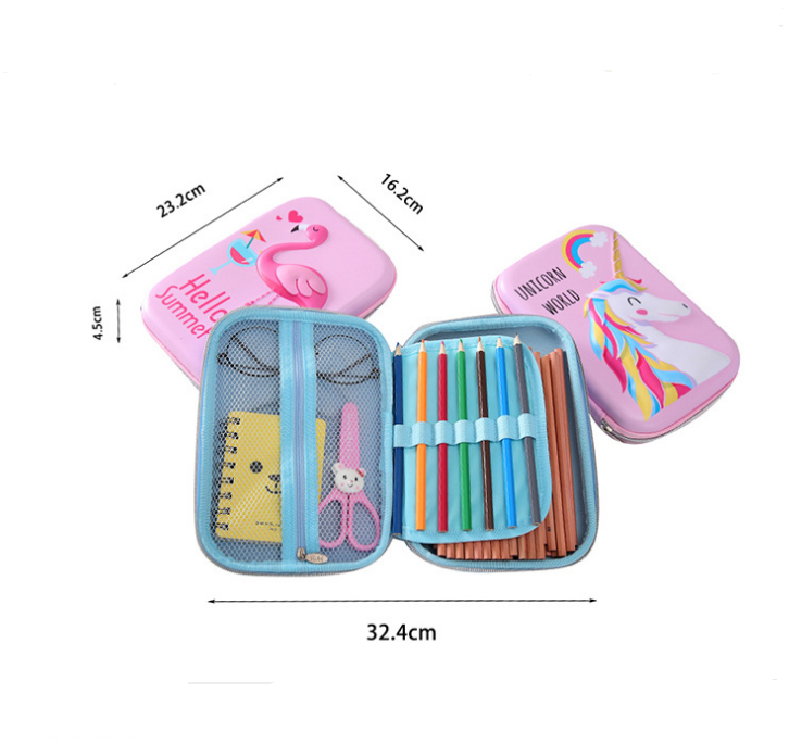 Custom Large-capacity 3D cute Unicorn Flamingo EVA pencil case for kids