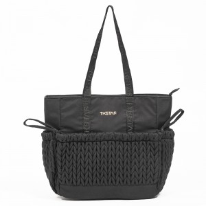 Black Large Capacity Tote Bag Woven Design Shoulder Bag Fashion Handbag