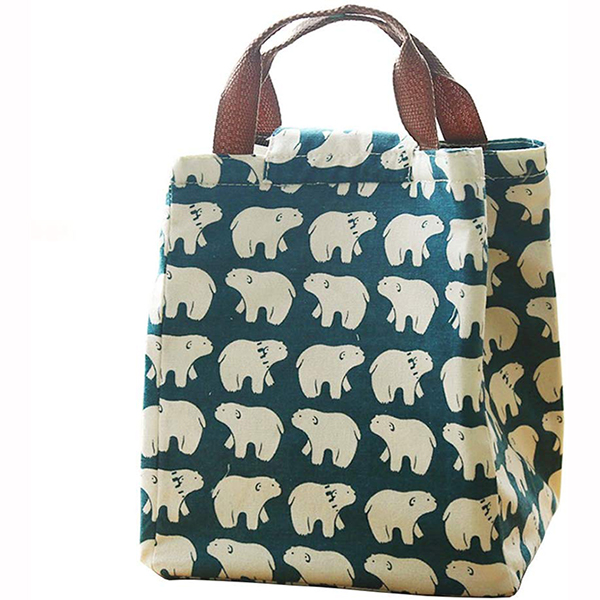 Opätovne použiteľná bavlnená taška na obed Izolovaná mäkká chladiaca taška na obed (Polar Bear) (4)