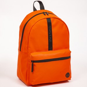Orange matte leather backpack simple casual eco-friendly bag black webbing logo bag