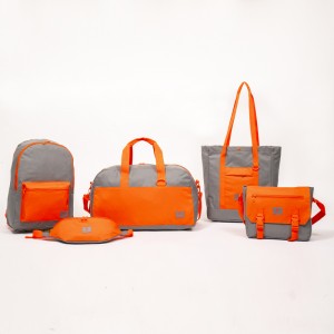 Gray and orange color matching design fashionable and casual large capacity backpack handbag shoulder bag waist bag series
