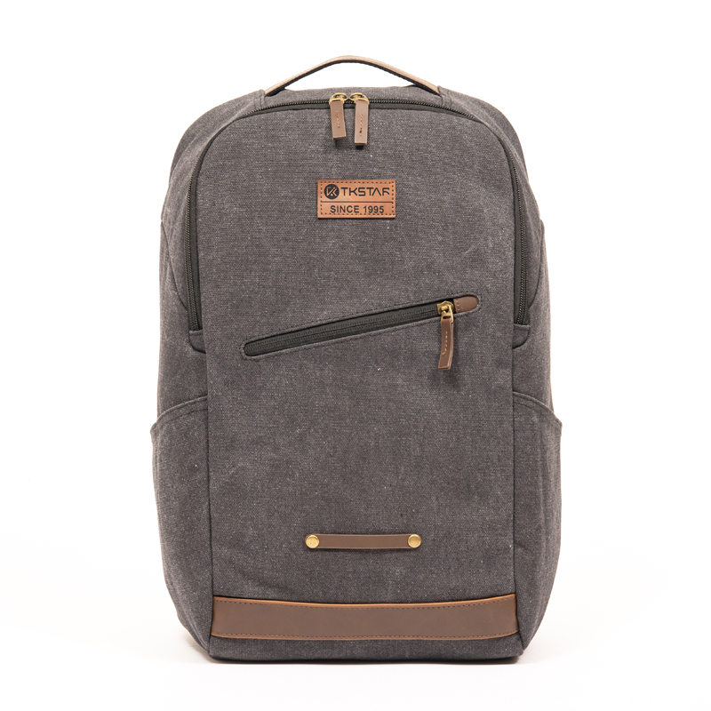 GRS Cotton GRS PU Leather Gray Fashion Casual Laptop Backpack with Genuine Leather LOGO Featured Image