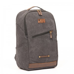 GRS Cotton GRS PU Leather Gray Fashion Casual Laptop Backpack with Genuine Leather LOGO