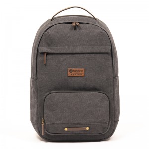 Gray Laptop Backpack GRS Cotton GRS PU Leather Fashion Casual Computer Backpack with Genuine Leather LOGO