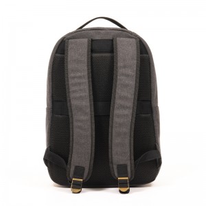 Gray Laptop Backpack GRS Cotton GRS PU Leather Fashion Casual Computer Backpack with Genuine Leather LOGO