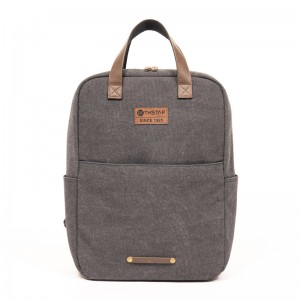 Gray Laptop Backpack GRS Cotton GRS PU Leather Fashion Computer Handbag with Leather LOGO
