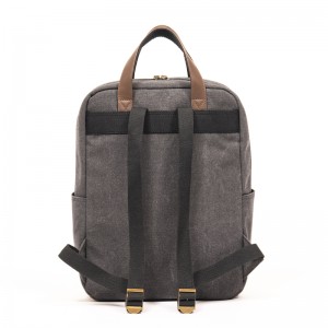 Gray Laptop Backpack GRS Cotton GRS PU Leather Fashion Computer Handbag with Leather LOGO