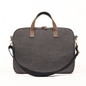 Gray Laptop Briefcase File Storage Bag GRS Cotton GRS PU Leather Fashion Computer Handbag