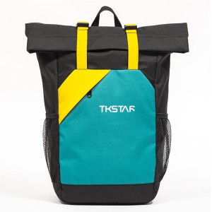 Yellow and blue color matching design backpack simple roll-top backpack large capacity sports backpack expandable fashion backpack
