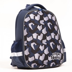 Dark blue EVA hard shell backpack load-reducing spine protection backpack geometric shape pattern backpack primary school student backpack