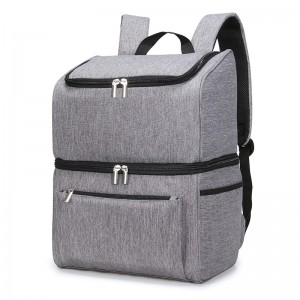 18L 32-Can Insulated Cooler Bag Backpack, Double Decker Lunch Bag Soft-Sided Cooling Bag for Beach/Picnic/Camping/BBQ, Grey