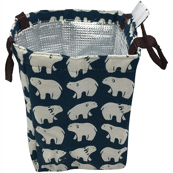 ပြန်သုံးနိုင်သော Cotton Lunch Bag Insulated Lunch Tote Soft Cooler Bag (Polar Bear) (၂) ခု၊