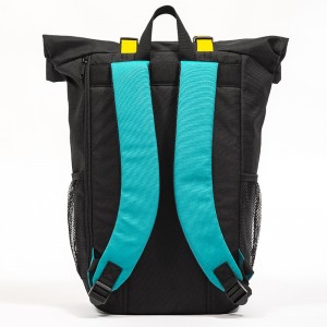 Yellow and blue color matching design backpack roll top backpack expandable sports backpack large capacity leisure backpack