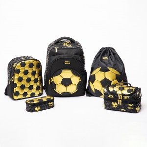 Gold Foil printing Soccer Schoolbag lunch bag pencil bag set